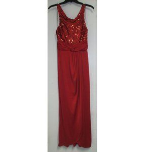 Vintage 80's Red Sequined Clear Rhinestone Formal Party Long Evening Gown Dress